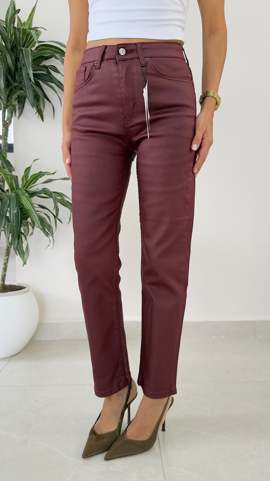 Premium Seri Mumlu Likralı Boyfit Jean Bordo