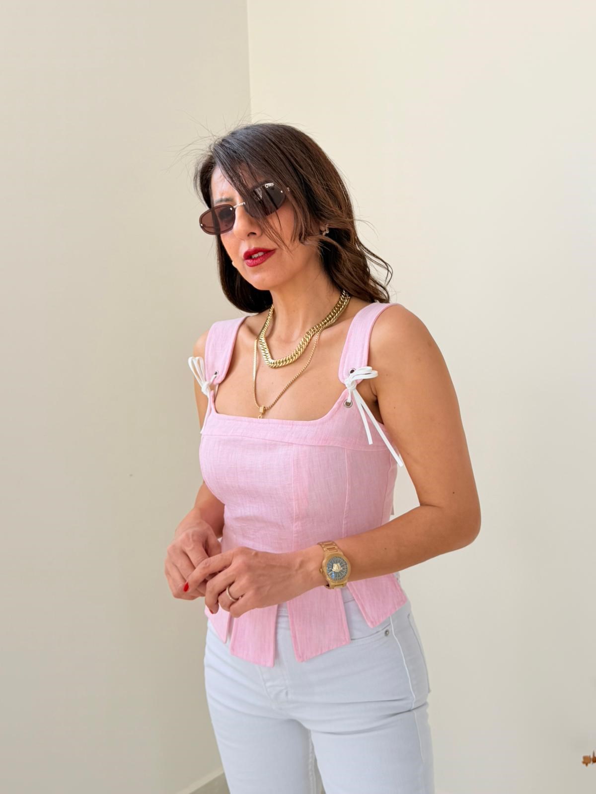 Premium Seri Tasarım Korse Bluz Pembe