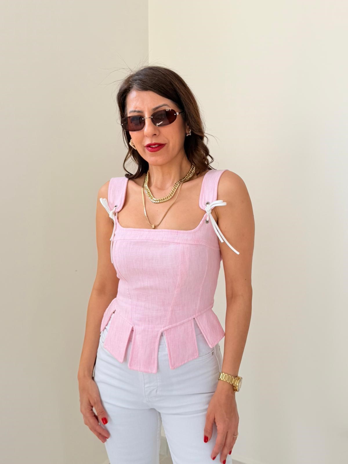 Premium Seri Tasarım Korse Bluz Pembe