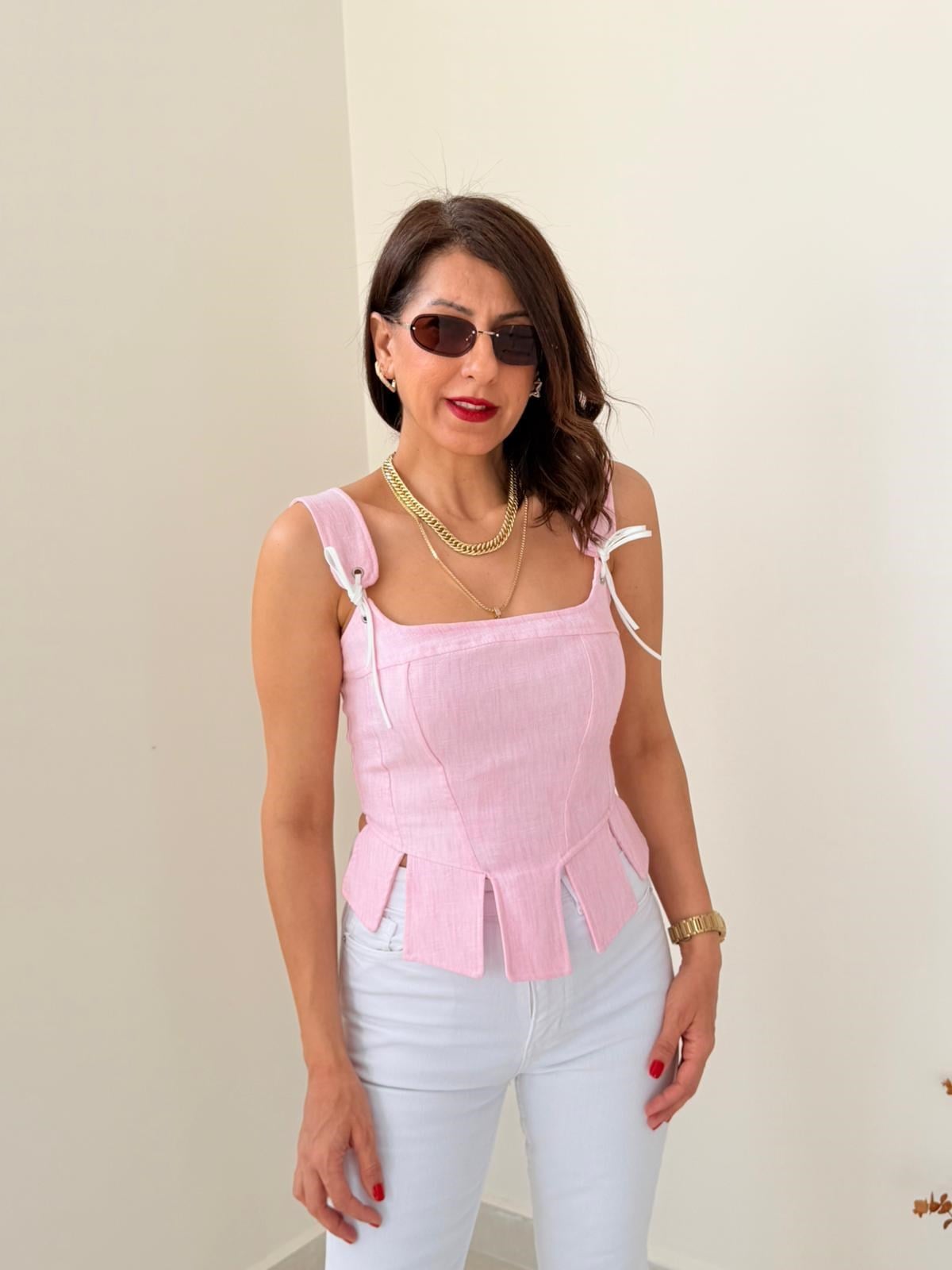 Premium Seri Tasarım Korse Bluz Pembe