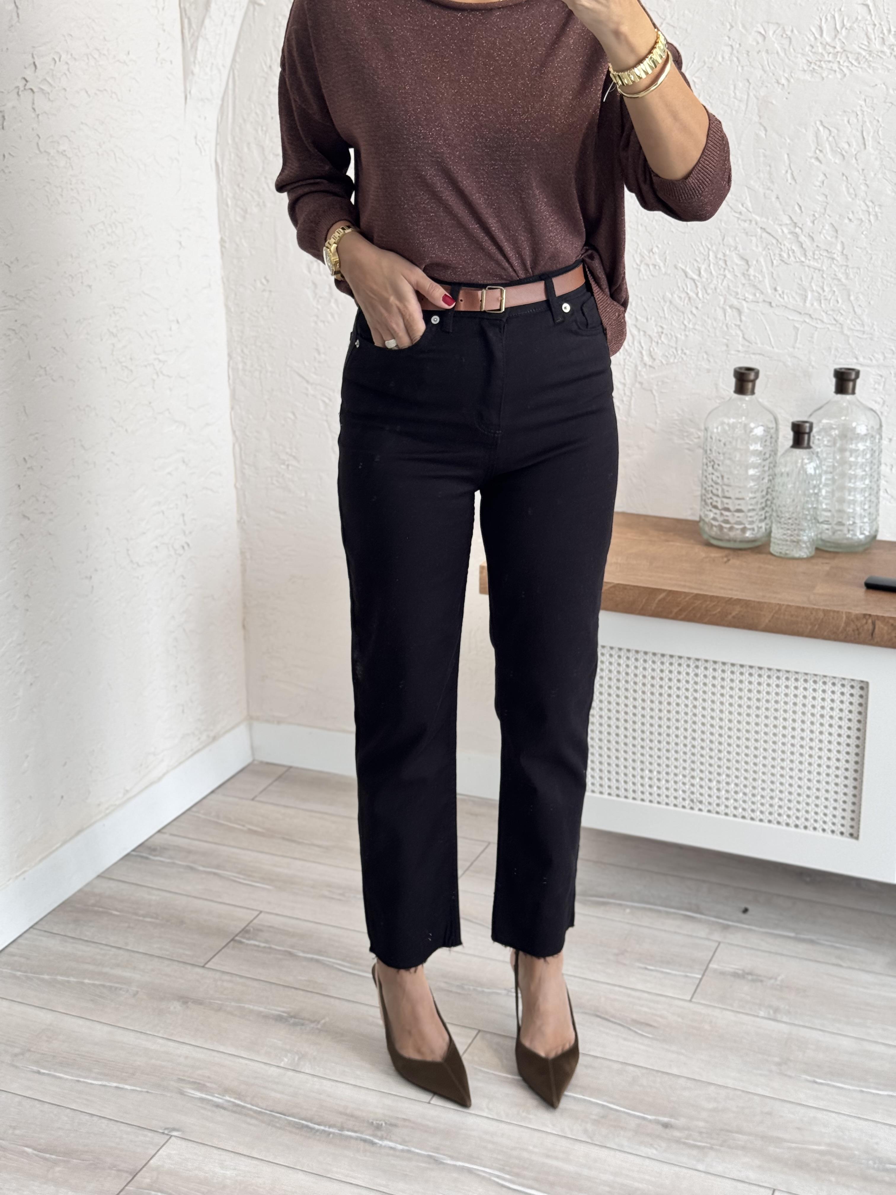 Premium Siyah Boyfit Kesik Paça