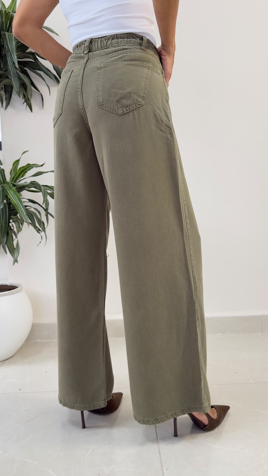 Premium Yumuşak Doku Denim Palazzo Haki