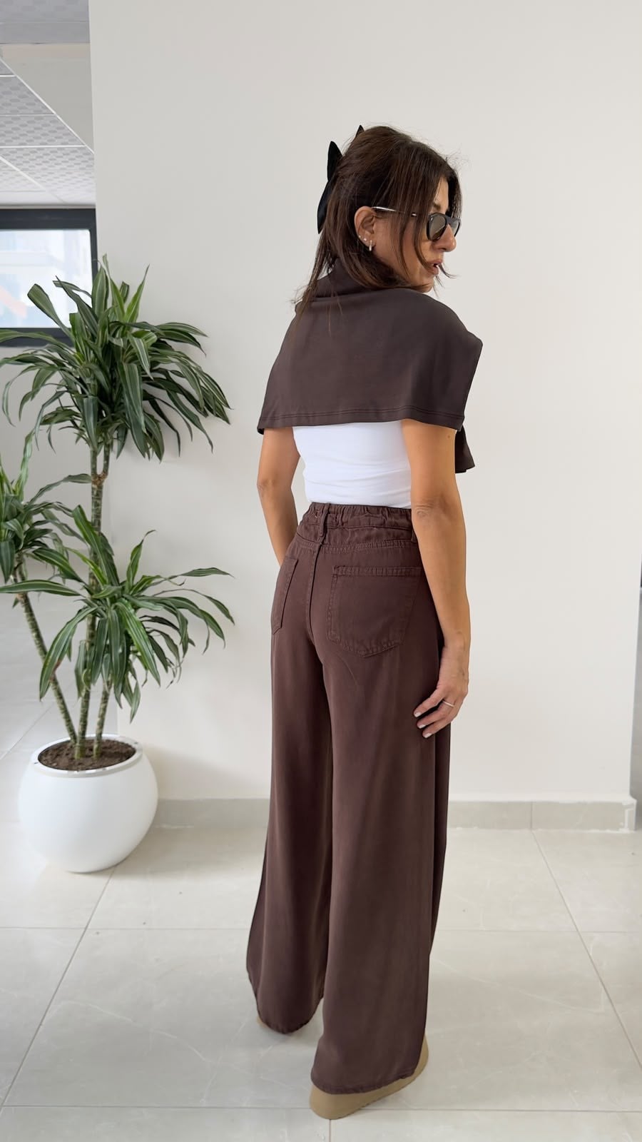 Premium Yumuşak Dokulu Denim Palazzo Acı Kahve