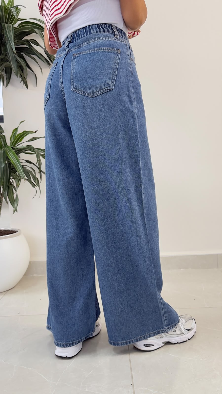 Premium Yumuşak Dokulu Denim Palazzo Mavi
