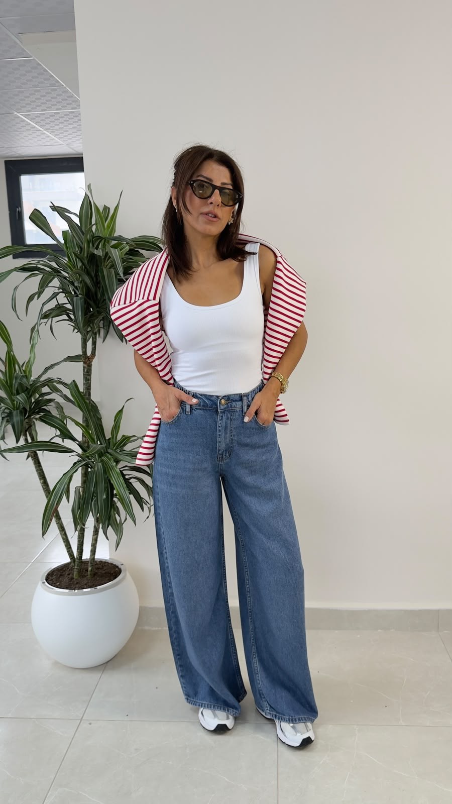 Premium Yumuşak Dokulu Denim Palazzo Mavi