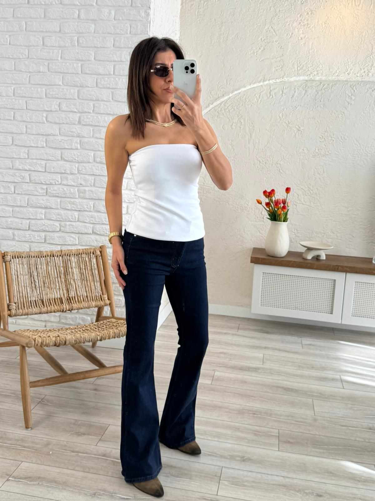 Straplez Alt Volanlı Top Beyaz