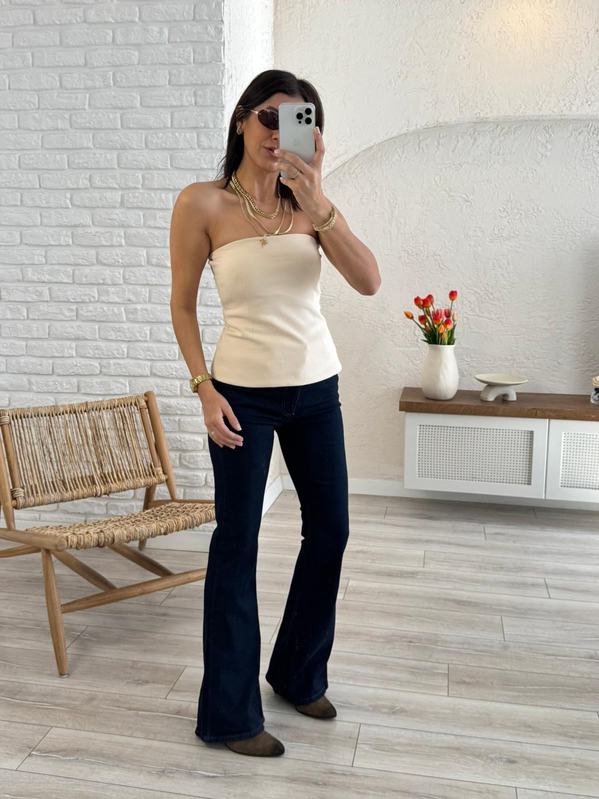 Straplez Alt Volanlı Top Taş