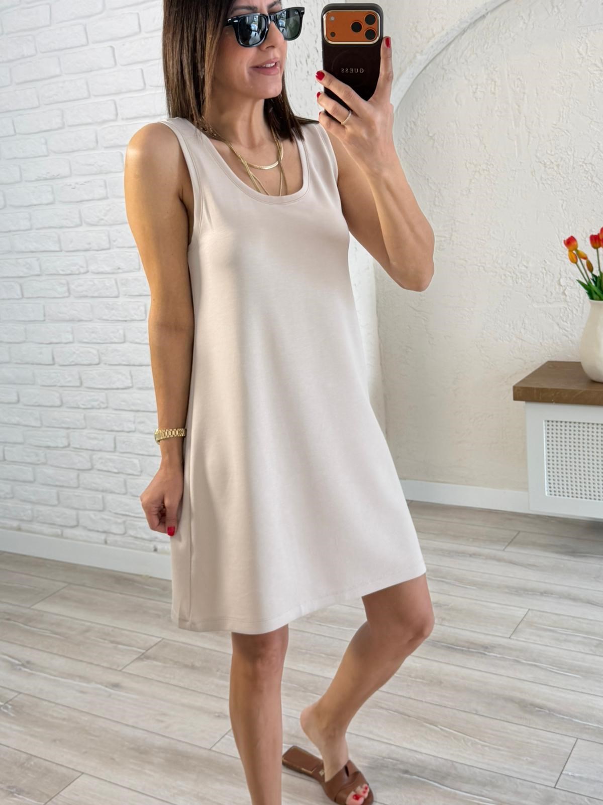 U Yaka Kalın Askılı Modal Elbise Bej 