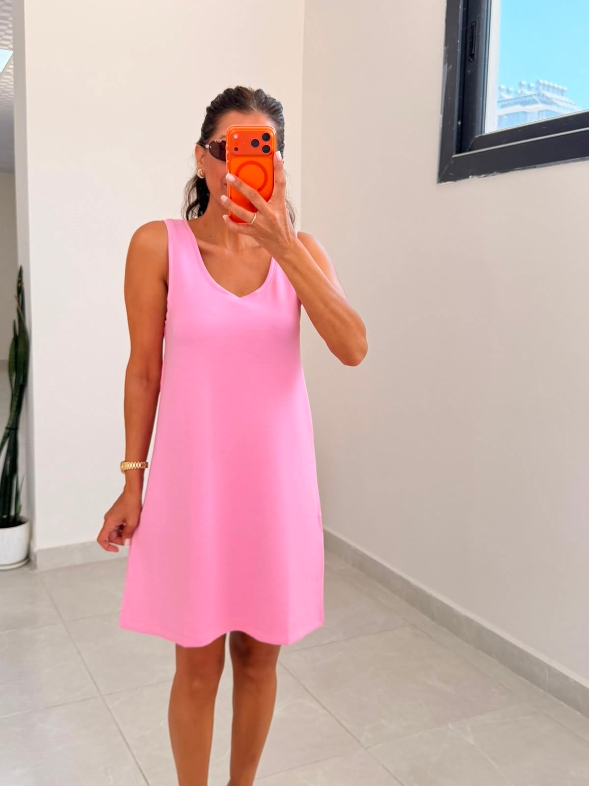 U Yaka Kalın Askılı Modal Elbise Pembe