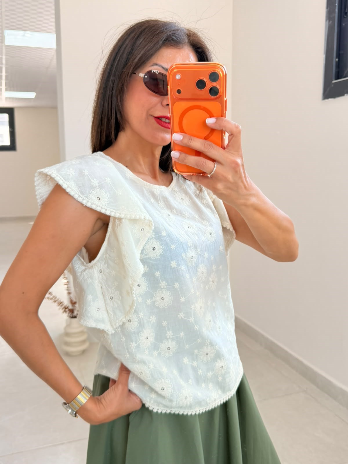 Volanlı Kol Papatyalı Bluz