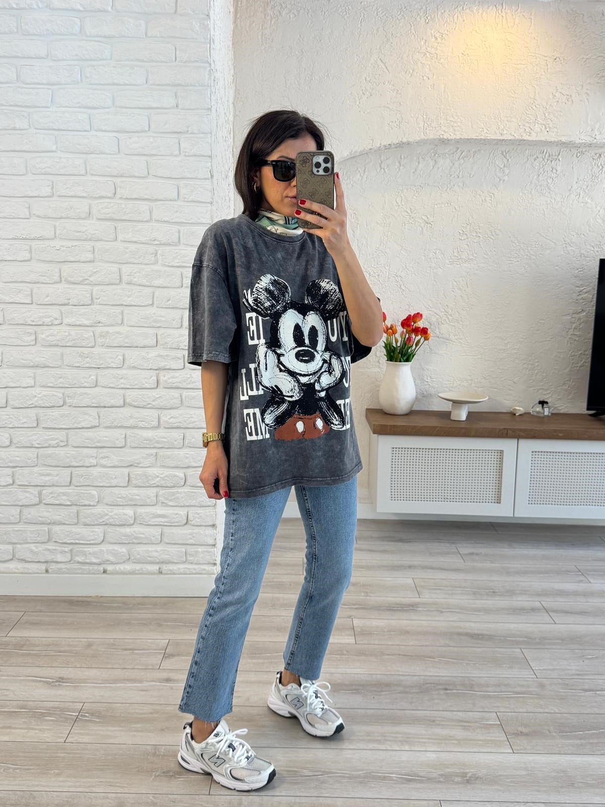 You Miki Baskılı Oversize Tişört Antrasit