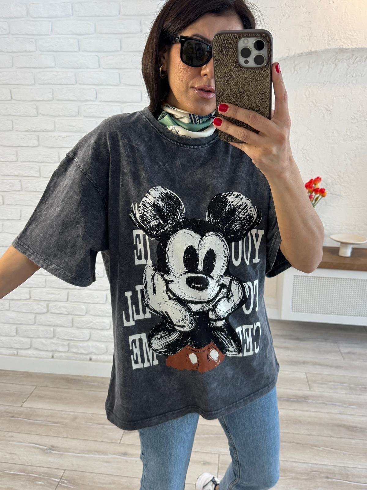 You Miki Baskılı Oversize Tişört Antrasit
