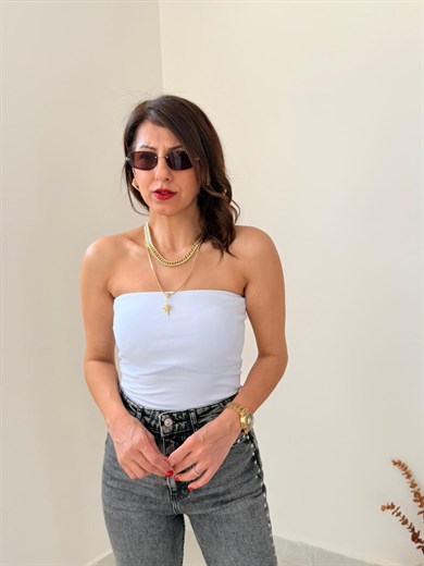  Dilvin Starplez Crop Top Beyaz