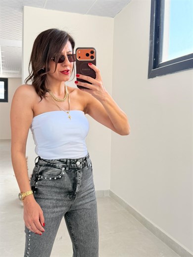  Dilvin Starplez Crop Top Beyaz