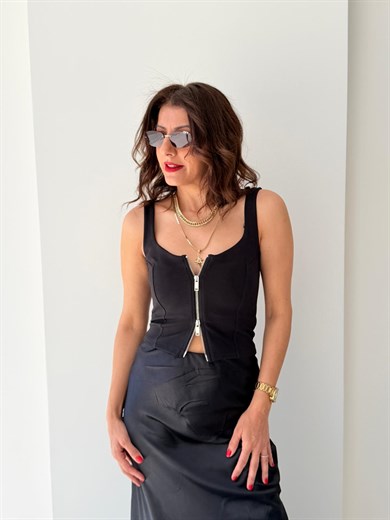  Fermuarlı Korse Top Siyah