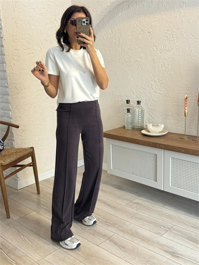  İthal Modal Kumaş Biyeli Pantolon Eskitme Kahve