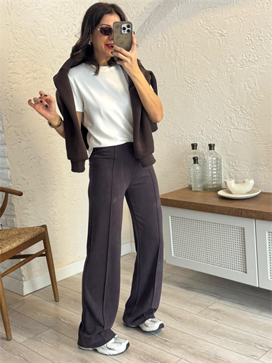  İthal Modal Kumaş Biyeli Pantolon Eskitme Kahve