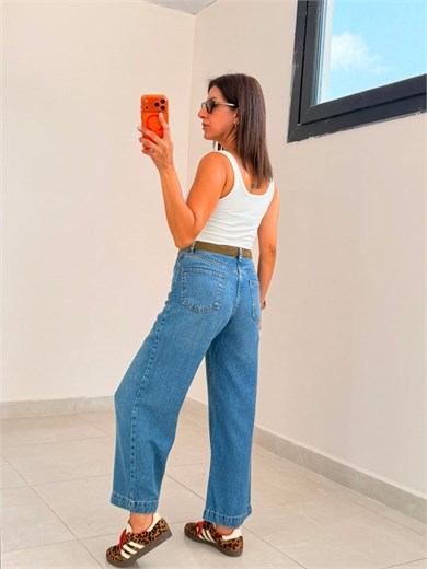  Kemerli Culotte Tensel Jean Mavi 
