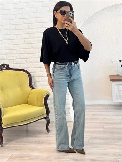  Kesik Paça Straght Açık Mavi Jean