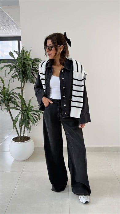 Kısa Denim Ceket Füme 