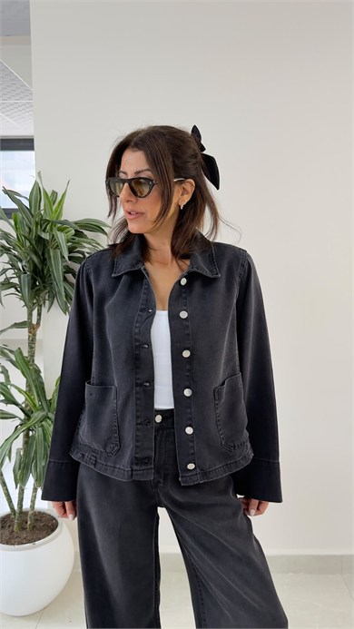  Kısa Denim Ceket Füme 