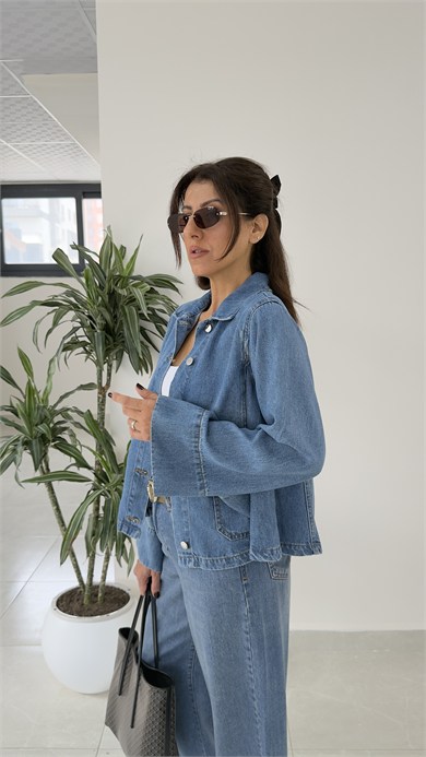  Kısa Denim Ceket Mavi 