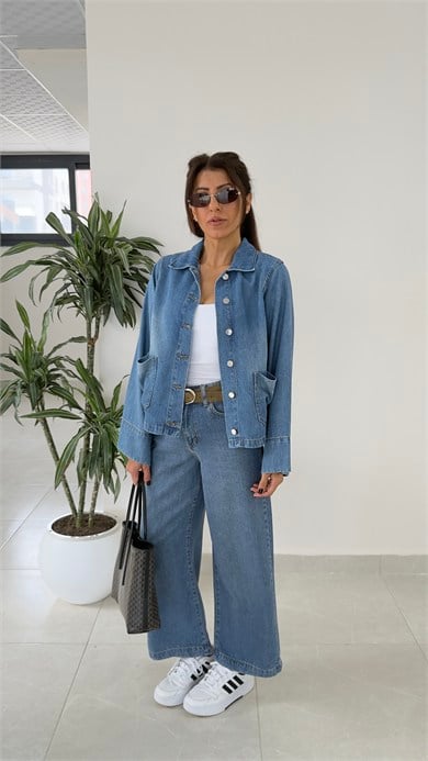  Kısa Denim Ceket Mavi 
