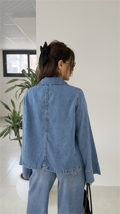  Kısa Denim Ceket Mavi 