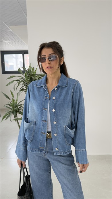  Kısa Denim Ceket Mavi 