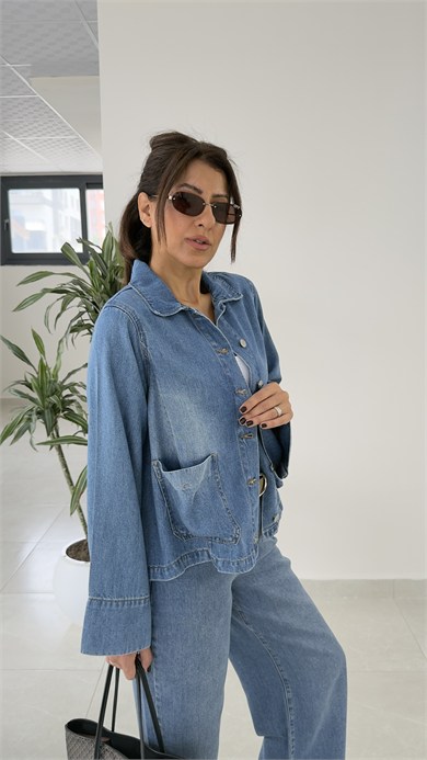  Kısa Denim Ceket Mavi 