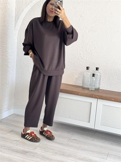  Modal Takım Şalvarlı Pantolon Kahverengi