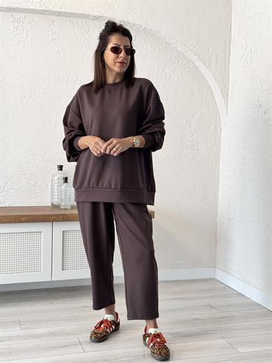  Modal Takım Şalvarlı Pantolon Kahverengi