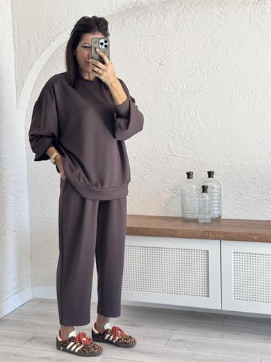  Modal Takım Şalvarlı Pantolon Kahverengi