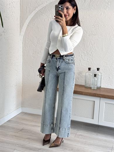  Paça geniş katlamalı  Boydan Çimalı Jean