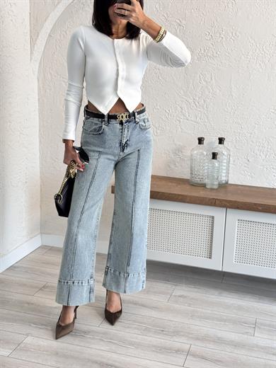  Paça geniş katlamalı  Boydan Çimalı Jean