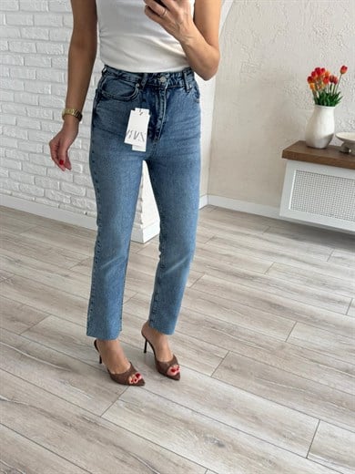  Premium Kalite Yüksek Bel Boyfit Jean  Açık Mavi