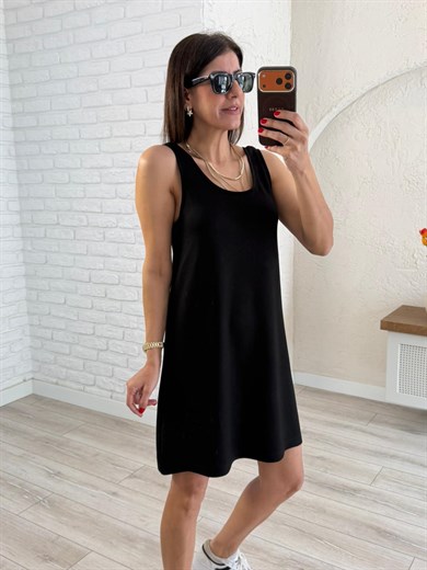  U Yaka Kalın Askılı Modal Elbise Siyah 