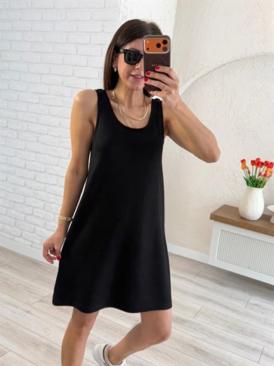  U Yaka Kalın Askılı Modal Elbise Siyah 