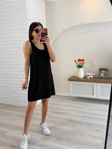  U Yaka Kalın Askılı Modal Elbise Siyah 