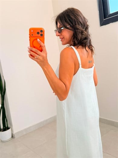 Askı Ayarlı Oversize Müslin Elbise Ekru