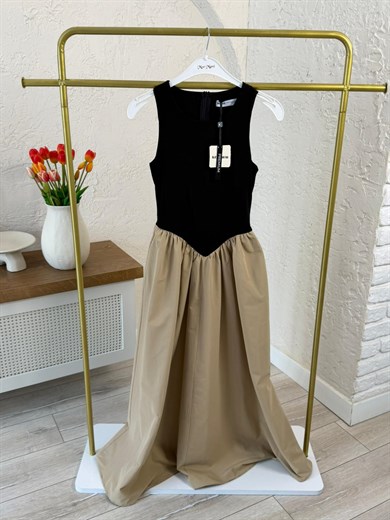 Bej Çift Parçalı Prenses Elbise