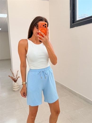 Bel Lastikli Modal Kumaş Basic Şort Bebe Mavi