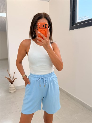 Bel Lastikli Modal Kumaş Basic Şort Bebe Mavi