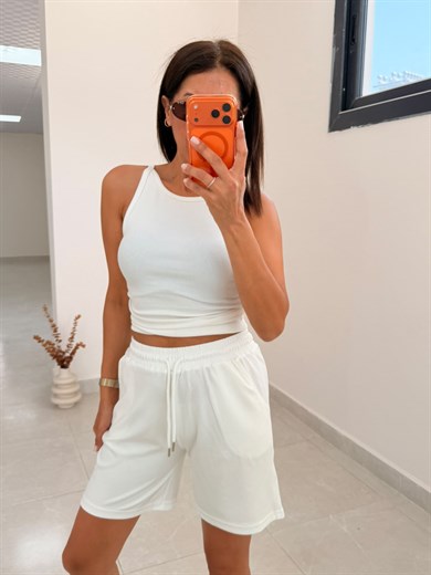 Bel Lastikli Modal Kumaş Basic Şort Ekru