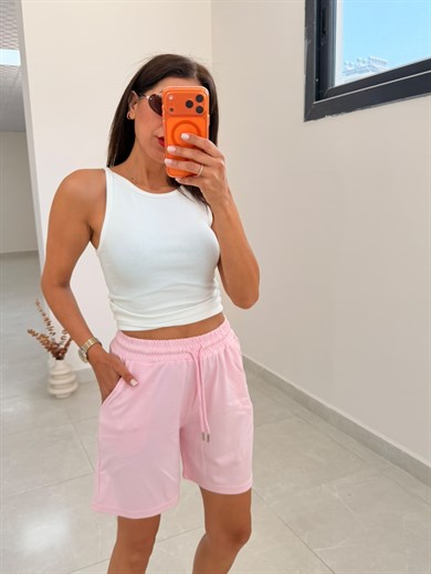 Bel Lastikli Modal Kumaş Basic Şort Pembe