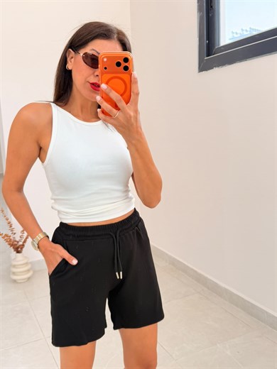 Bel Lastikli Modal Kumaş Basic Şort Siyah