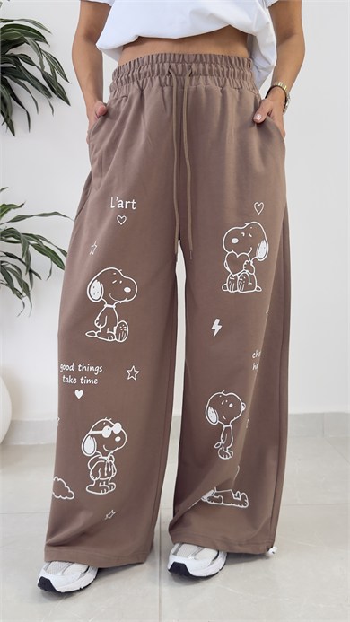 Bel Lastikli Paça Ayarlanabilir Snoopy Eşofman Altı Kahve
