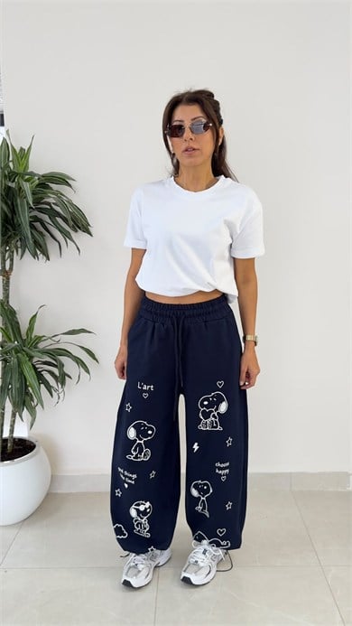 Bel Lastikli Paça Ayarlanabilir Snoopy Eşofman Altı Lacivert