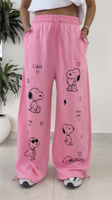 Bel Lastikli Paça Ayarlanabilir Snoopy Eşofman Altı Pembe