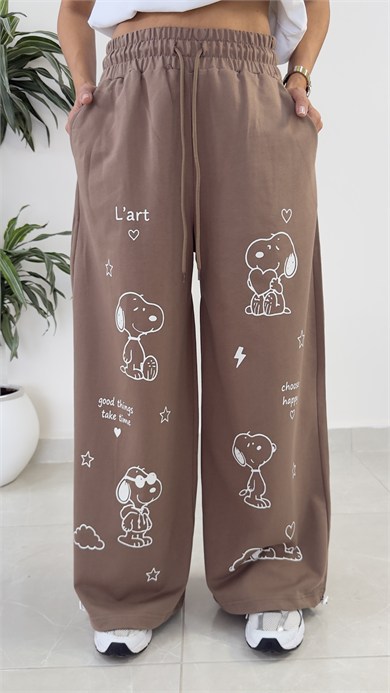 Bel Lastikli Paça Ayarlanabilir Snoopy Eşofman Altı Kahve